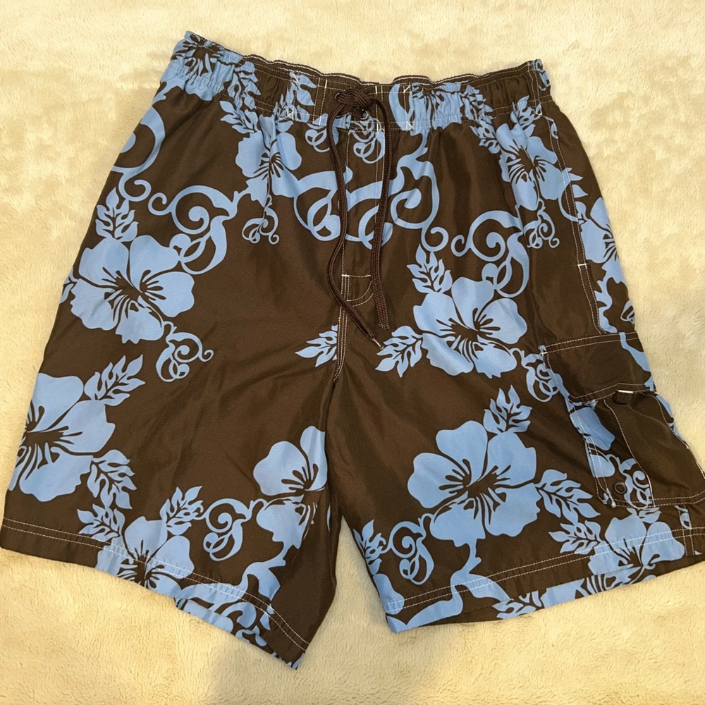 Sonoma swim lined board short style swim trunks brown blue L - Picture 2 of 8